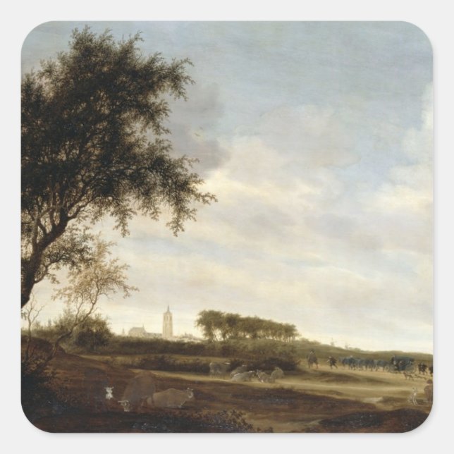 Pegatina Cuadrada Paisaje de madera (aceite en el panel) (Anverso)