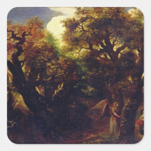 Pegatina Cuadrada Paisaje de madera con Hagar y el Ángel