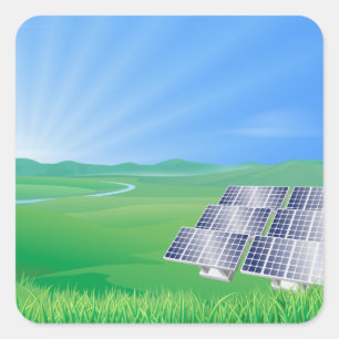 Pegatina Cuadrada Paisaje de Paneles Solares Ecológicos