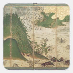 Pegatina Cuadrada Paisaje de primavera con sol