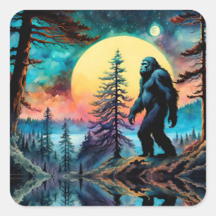 Pegatina Cuadrada Paisaje de Squatchin' Colorous Sasquatch