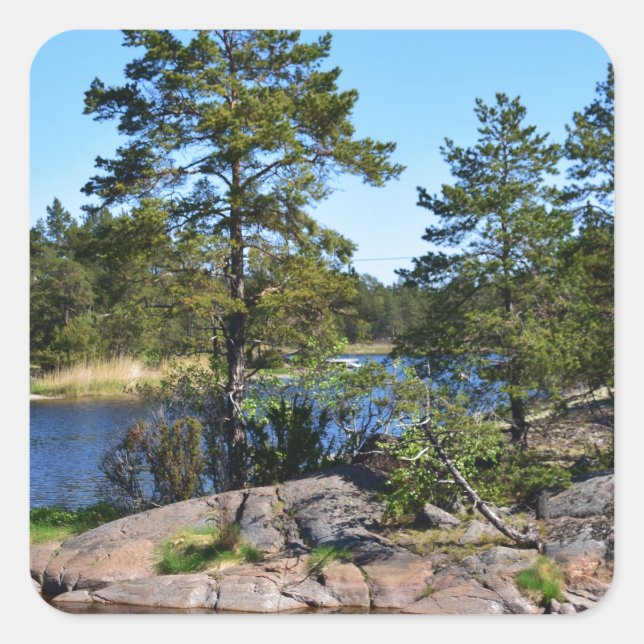 Pegatina Cuadrada Paisaje de Suecia (Anverso)
