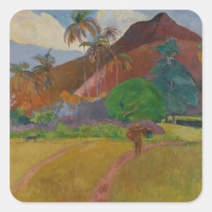 Pegatina Cuadrada Paisaje de Tahitian, 1891 (aceite en lona)