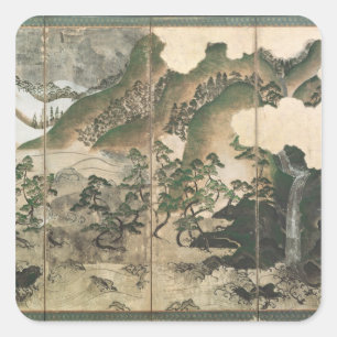 Pegatina Cuadrada Paisaje del invierno del claro de luna