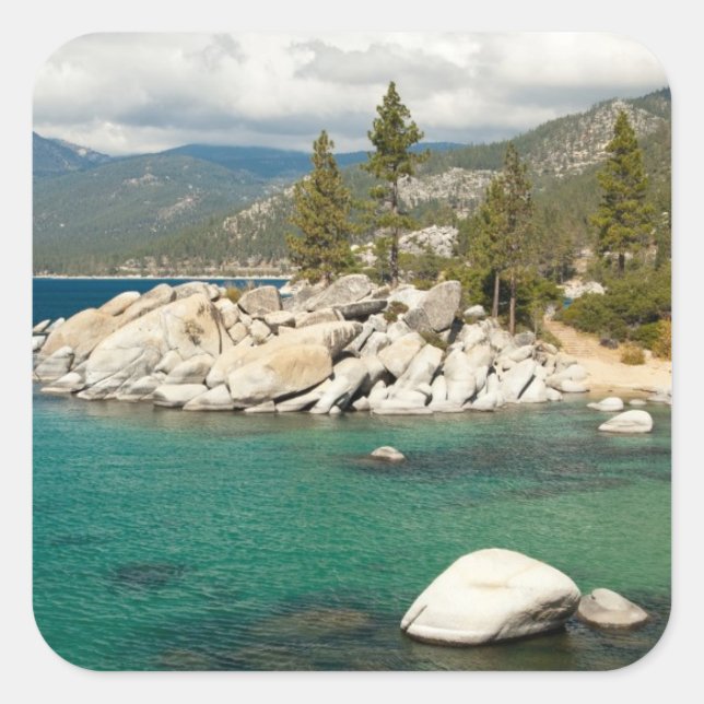 Pegatina Cuadrada Paisaje del Lago Tahoe (Anverso)