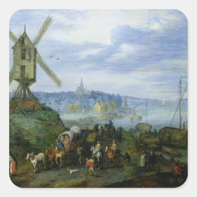 Pegatina Cuadrada Paisaje del río (Anverso)