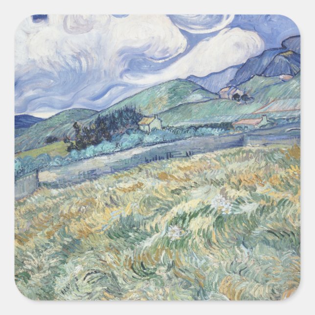 Pegatina Cuadrada Paisaje detrás de Saint-Paul Vincent van Gogh (Anverso)
