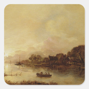 Pegatina Cuadrada Paisaje fluvial