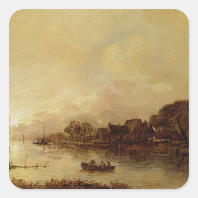 Pegatina Cuadrada Paisaje fluvial (Anverso)