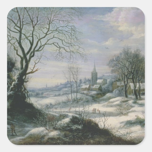 Pegatina Cuadrada Paisaje invernal (Anverso)