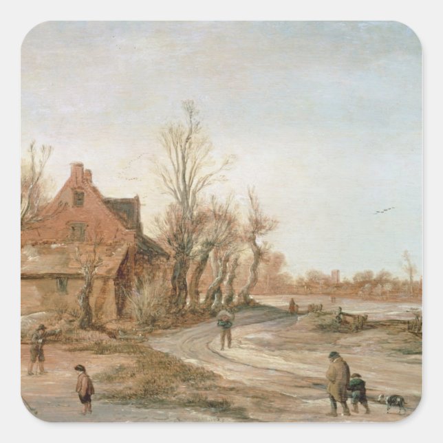 Pegatina Cuadrada Paisaje invernal, 1623 (Anverso)