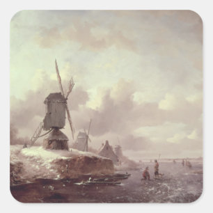 Pegatina Cuadrada Paisaje invernal 3