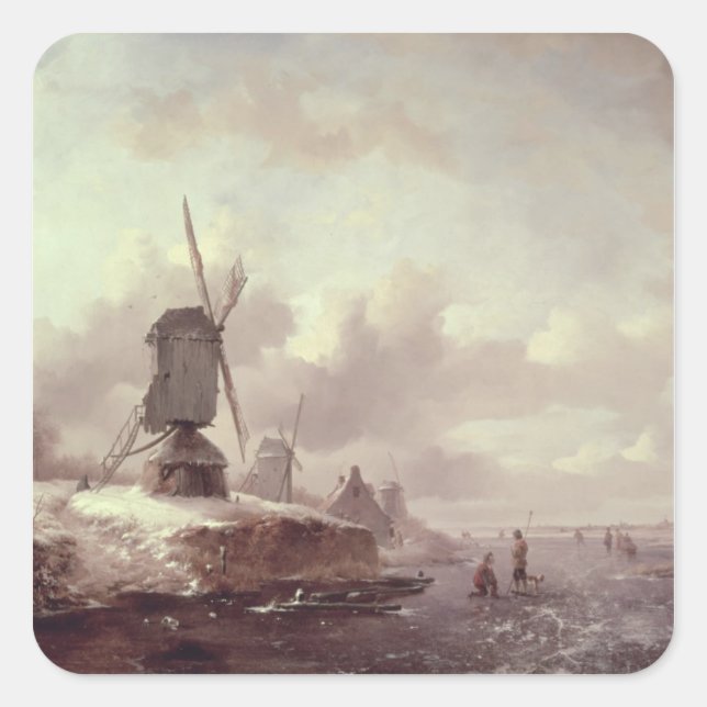 Pegatina Cuadrada Paisaje invernal 3 (Anverso)