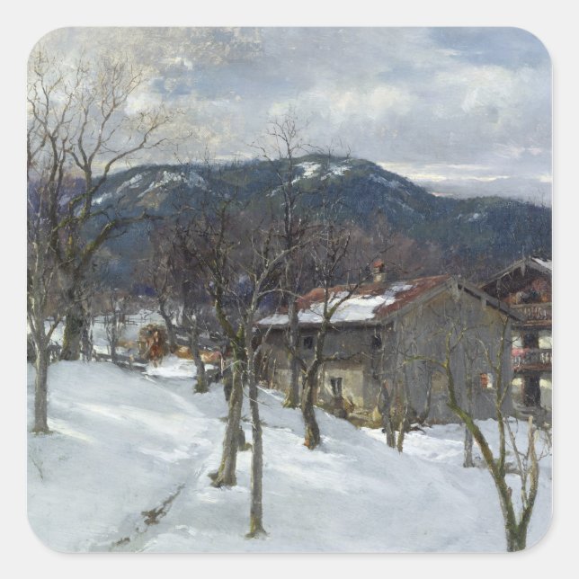 Pegatina Cuadrada Paisaje invernal cerca de Kutterling, 1899 (Anverso)