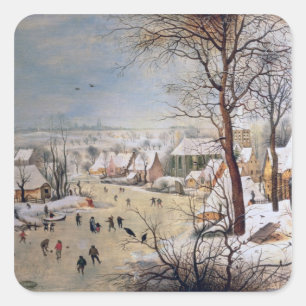 Pegatina Cuadrada Paisaje invernal con Birdtrampa, 1601