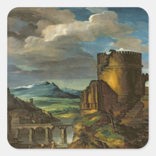 Pegatina Cuadrada Paisaje italiano o, paisaje con una tumba