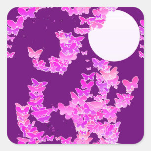 Pegatina Cuadrada Paisaje lunar con mariposas - orquídea, amatista