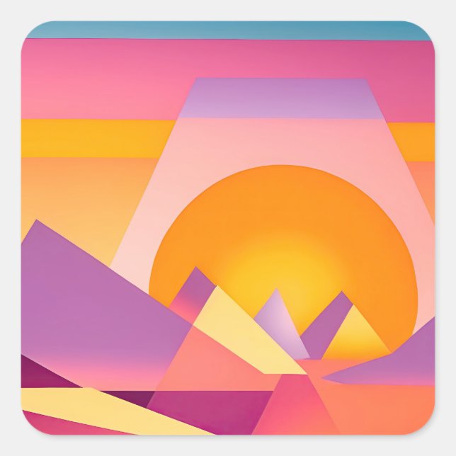 PEGATINA CUADRADA PAISAJE NEO GEO SUNSET (Anverso)
