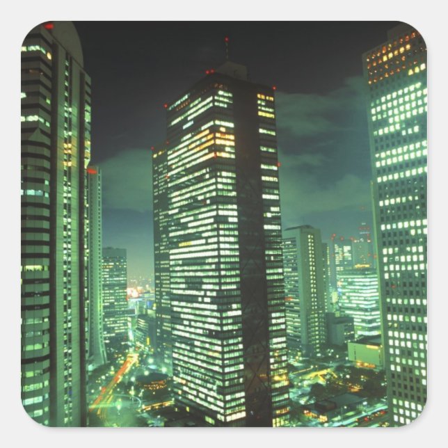 Pegatina Cuadrada Paisaje nocturno, Shinjuku, Tokio, Japón (Anverso)
