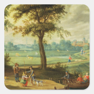 Pegatina Cuadrada Paisaje rural a orillas de un río