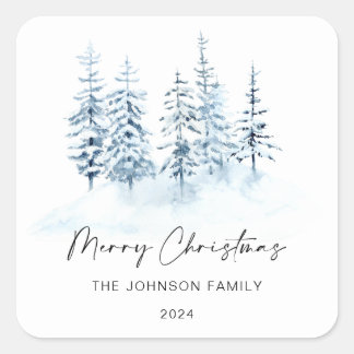 Pegatina Cuadrada Paisaje rústico de los bosques de invierno azules