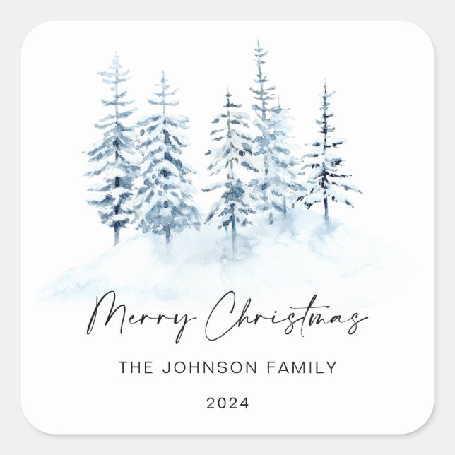Pegatina Cuadrada Paisaje rústico de los bosques de invierno azules  (Anverso)