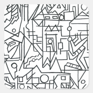 Pegatina Cuadrada Paisaje urbano - Abstracto geométrico en blanco y 