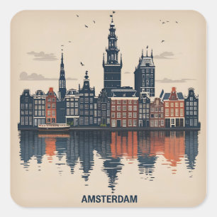 Pegatina Cuadrada Paisaje urbano de Ámsterdam Países Bajos