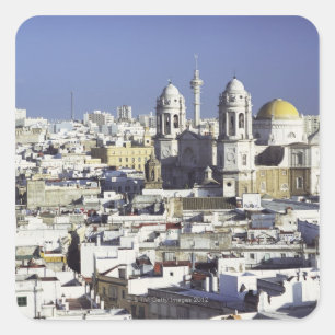 Pegatina Cuadrada Paisaje urbano de Cádiz, España