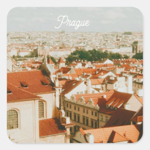 Pegatina Cuadrada Paisaje urbano de Praga de recuerdo