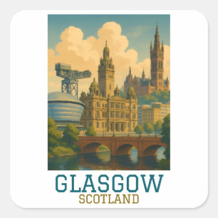 Pegatina Cuadrada Paisaje urbano retro vintage Glasgow Escocia Viaje