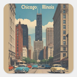 Pegatina Cuadrada Paisaje urbano vintage de la ciudad de Chicago Ill