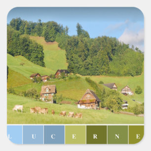 Pegatina Cuadrada Paisaje veraniego en Suiza
