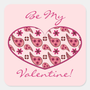 Pegatina Cuadrada Paisley Pattern Valentine Heart