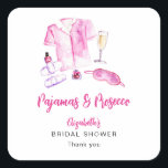 Pegatina Cuadrada Pajamas and Prosecco Bridal Shower Pink Custom<br><div class="desc">Add a fun and stylish touch to your party favors with this “Pajamas & Prosecco” bridal shower sticker. Featuring soft watercolor illustrations and playful pink script, this design is perfect for sealing favors, gift bags, or envelopes with a cohesive and chic look. It’s an easy way to elevate your event...</div>
