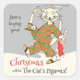 Pegatina Cuadrada Pajamas de gato navideño vintage CC1274 encantador