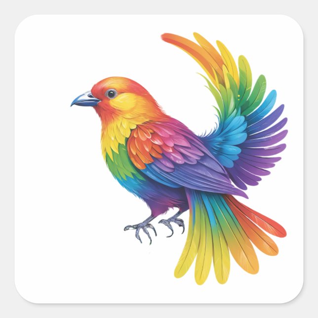 Pegatina Cuadrada Pájaro colorido (Anverso)