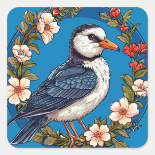 Pegatina Cuadrada Pájaro Colorido Decoración Floral