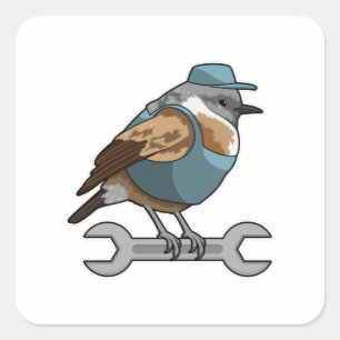 Pegatina Cuadrada Pájaro como timonero con llave