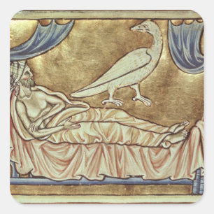 Pegatina Cuadrada Pájaro de Caladrius, reputado prever