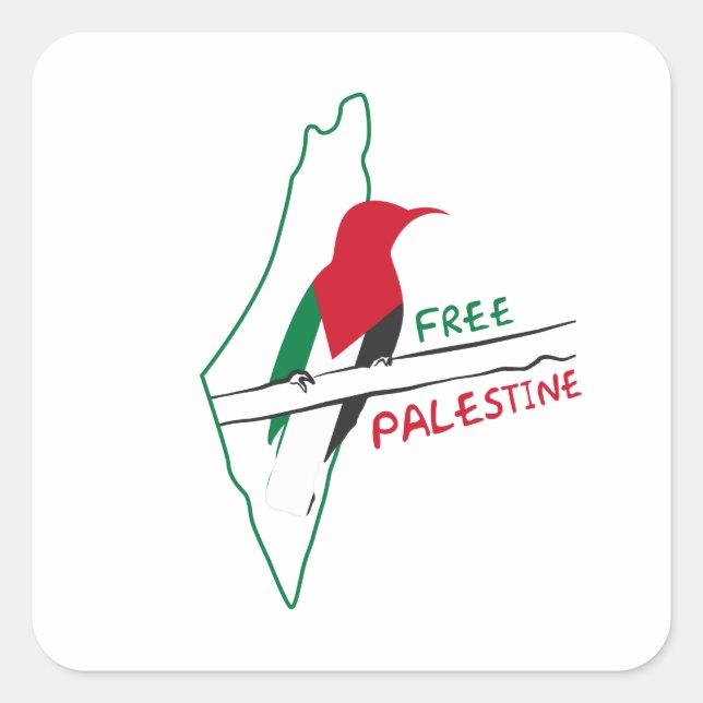 Pegatina Cuadrada Pájaro de la bandera palestina (Anverso)