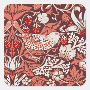 Pegatina Cuadrada Pájaro de Terracota Strawberry Thief de William Mo