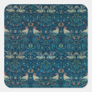 Pegatina Cuadrada Pájaro de William Morris, arte textil de jardín vi