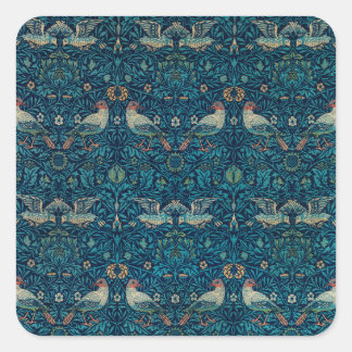 Pegatina Cuadrada Pájaro de William Morris, arte textil de jardín vi