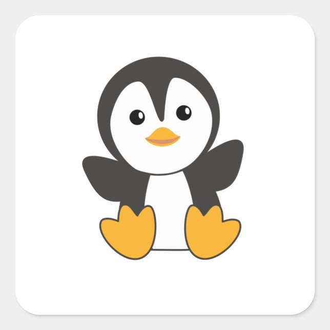 Pegatina Cuadrada Pájaro Divertido De Pingüino Para Niños (Anverso)