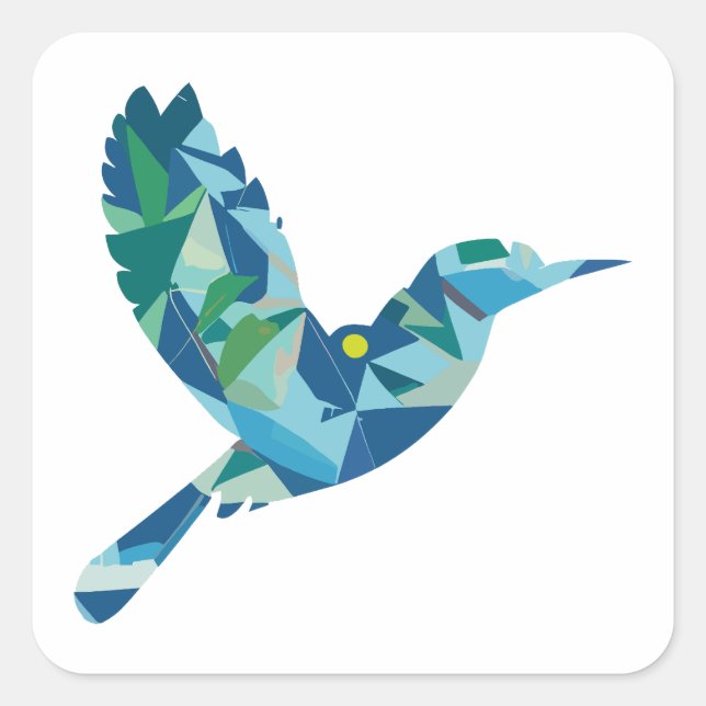 Pegatina Cuadrada Pájaro geométrico de color (Anverso)