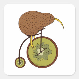 Pegatina Cuadrada Pájaro Kiwi Genial en Diseño de Fruta Kiwi