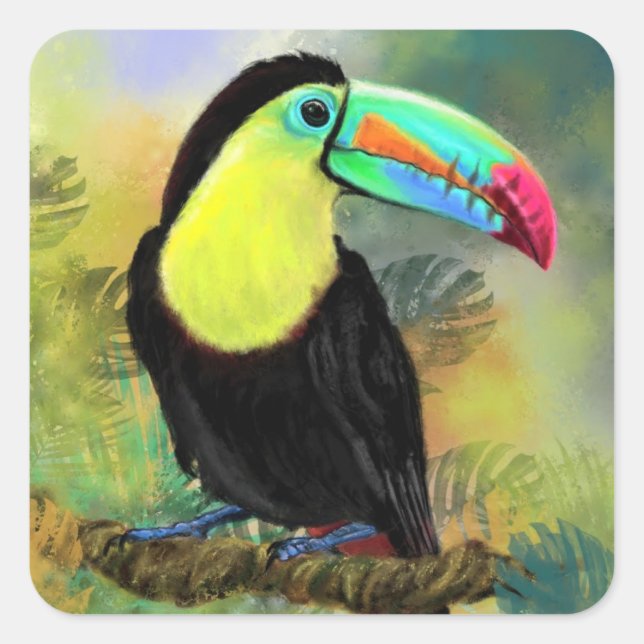 Pegatina Cuadrada Pájaro Toco Tropical Toco Toucan Exótico - Pintado (Anverso)