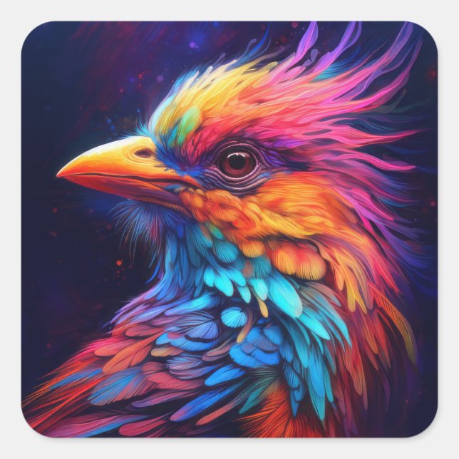Pegatina Cuadrada Pájaro tropical colorido (Anverso)