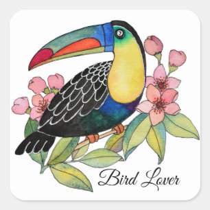 Pegatina Cuadrada Pájaro Turco Acuático Con Flores